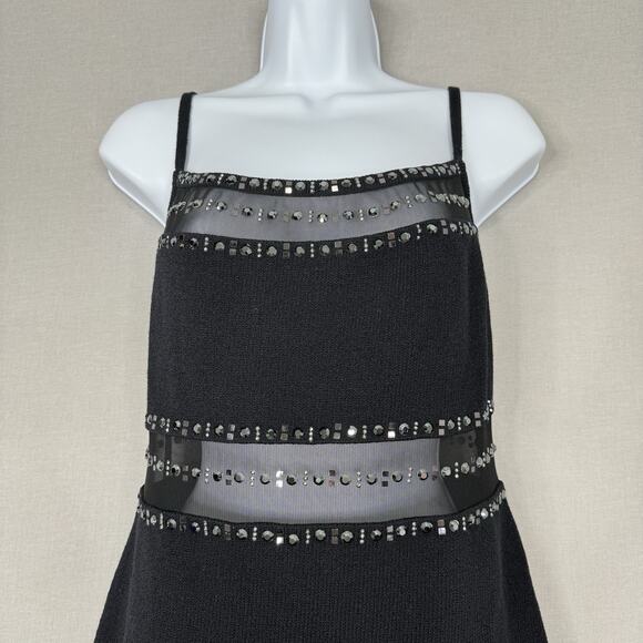 St. John Evening Womens Dress 6 Black Santana Knit Embellished Sheer Mesh Party - Picture 2 of 14